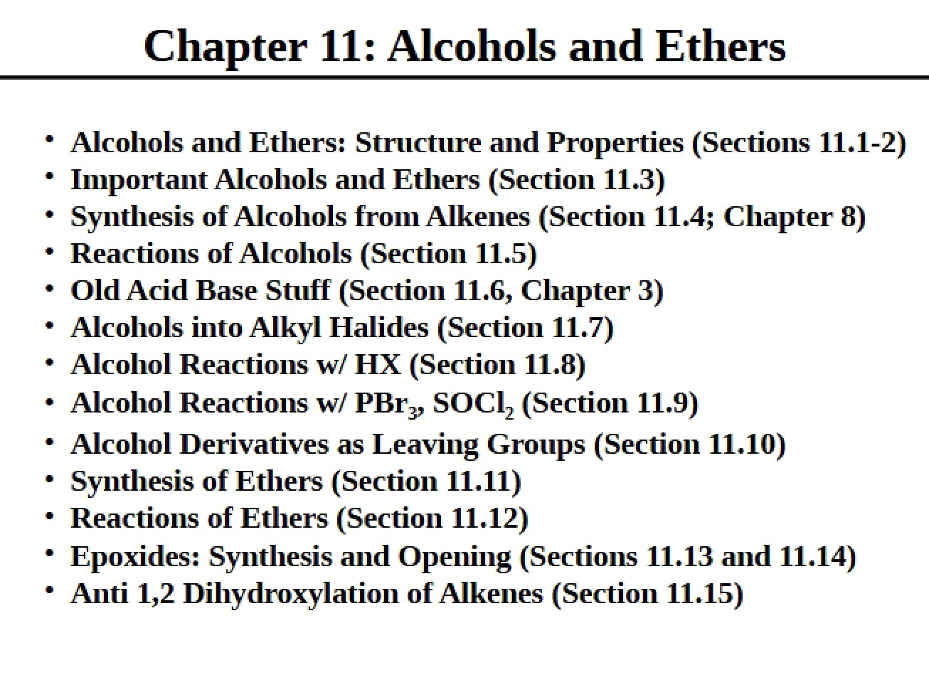 Ethers and Alcohols (Chap 11)