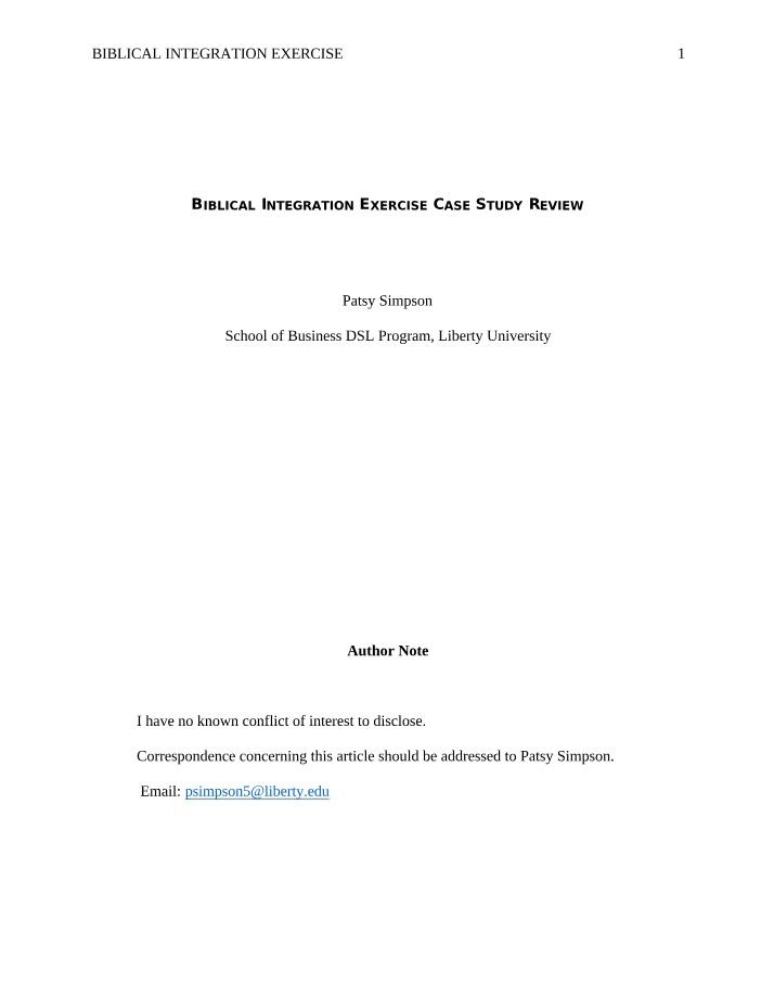 Case Study Review - Biblical Integration Exercise