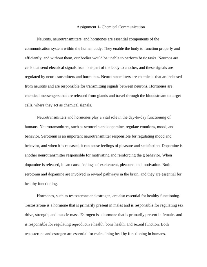 Chemical Communication - Assignment 1