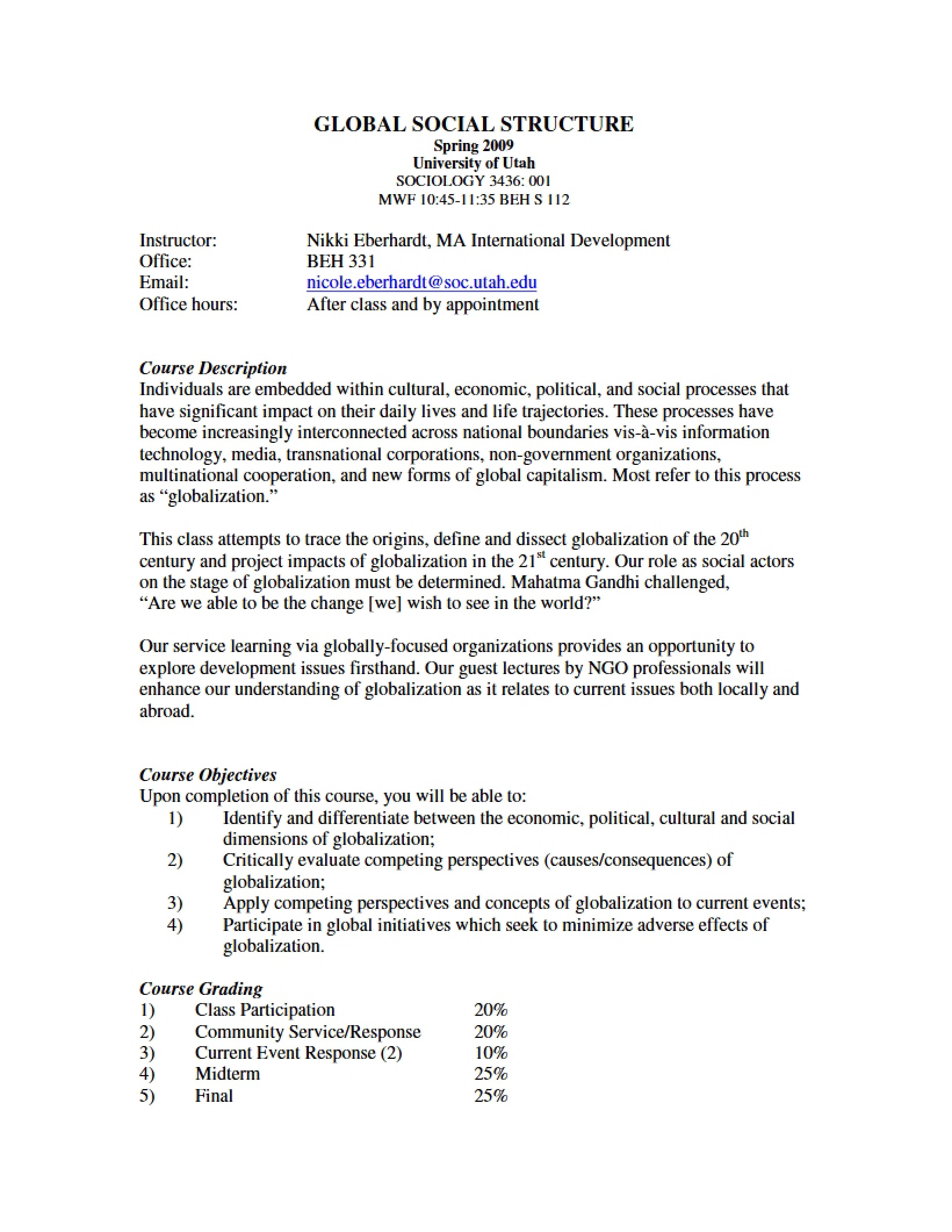 Structure of Global Society Syllabus