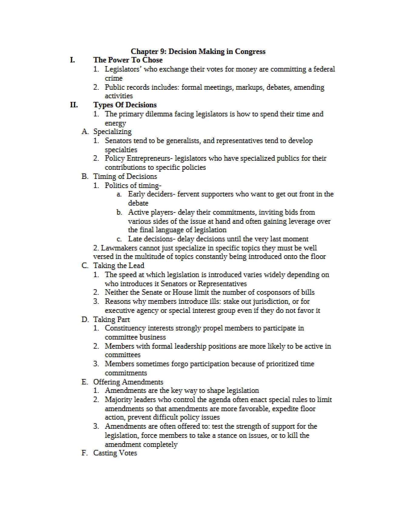 Congressional Decision Making Chapter 9