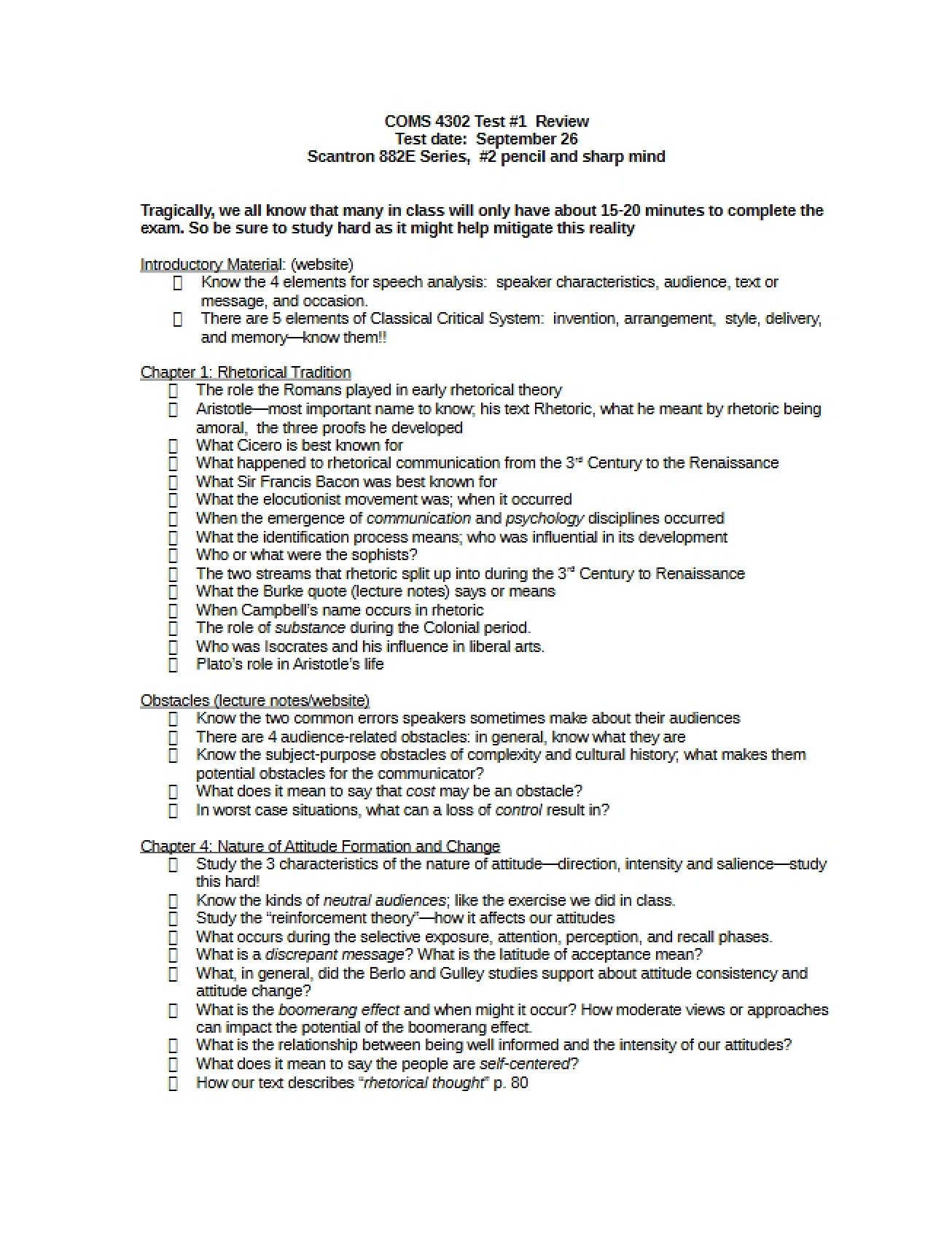 Review for Test One (COMS 4302)