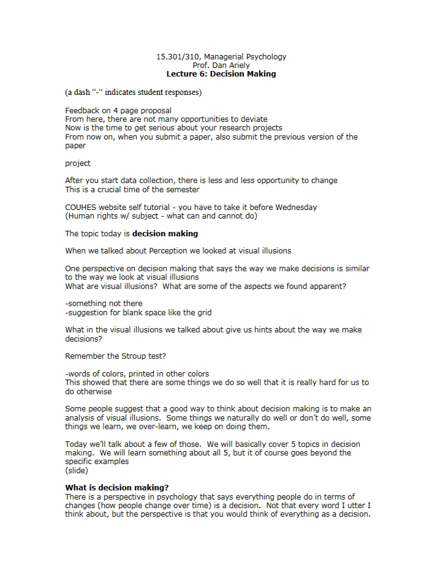 Class Session Notes - 11 Pages