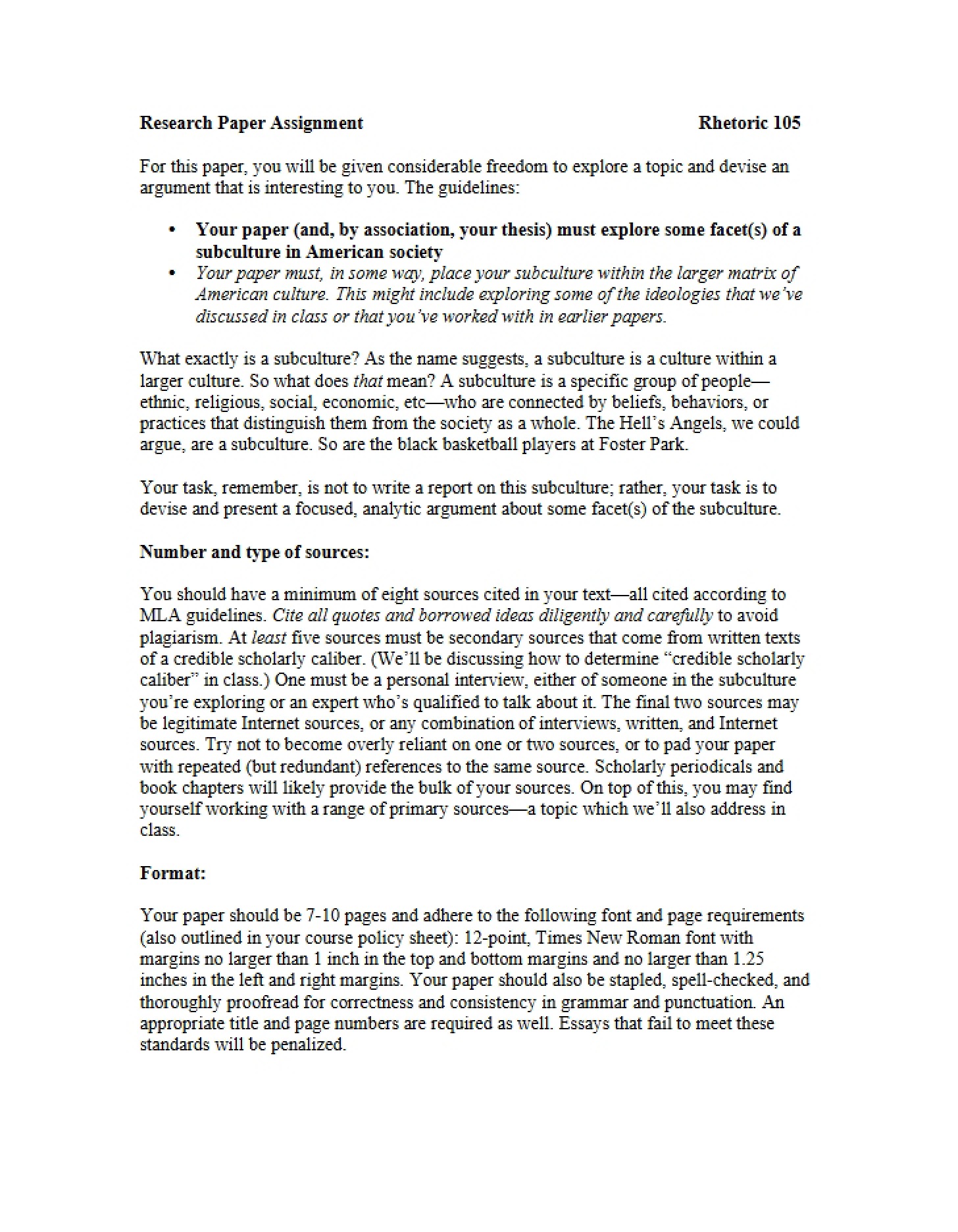 Assignment Instructions Research Paper