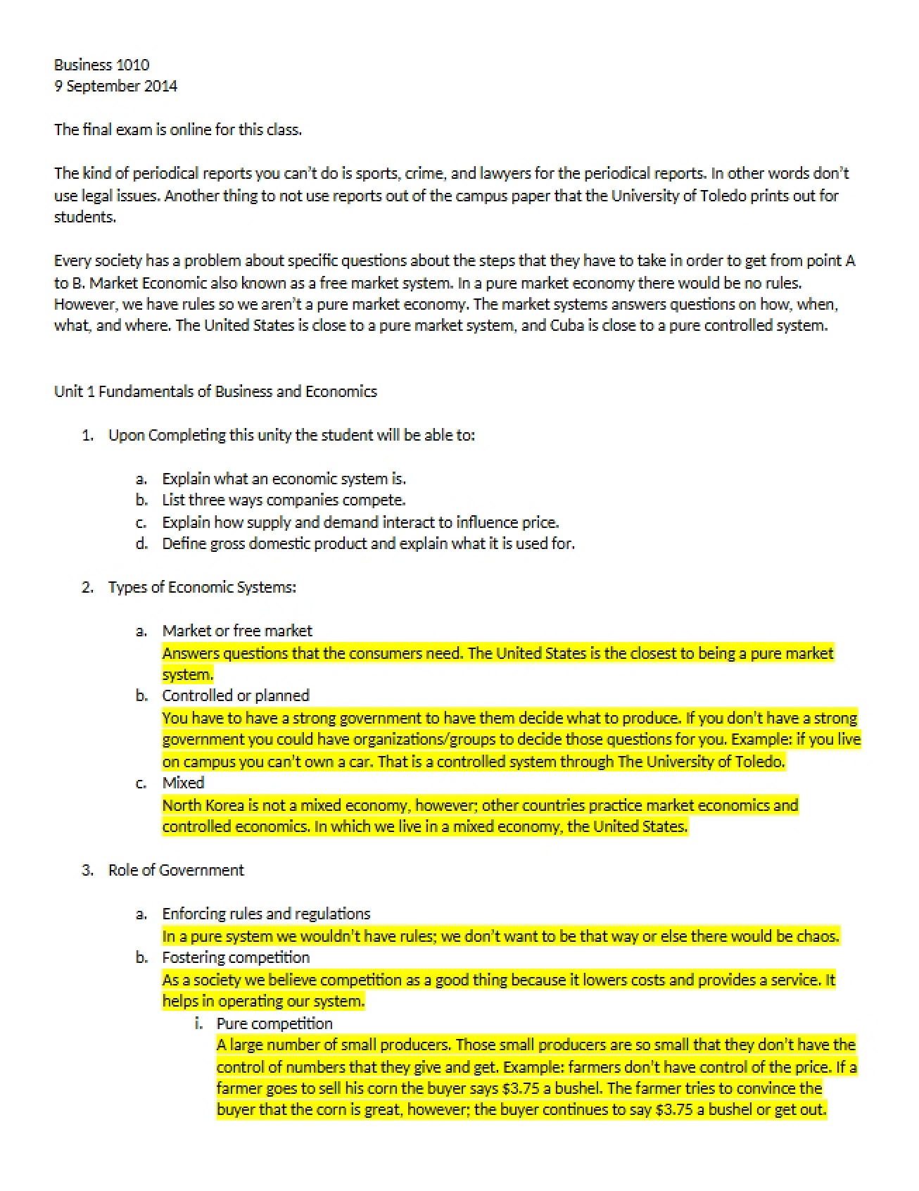 Economics and Business Fundamentals Unit 1