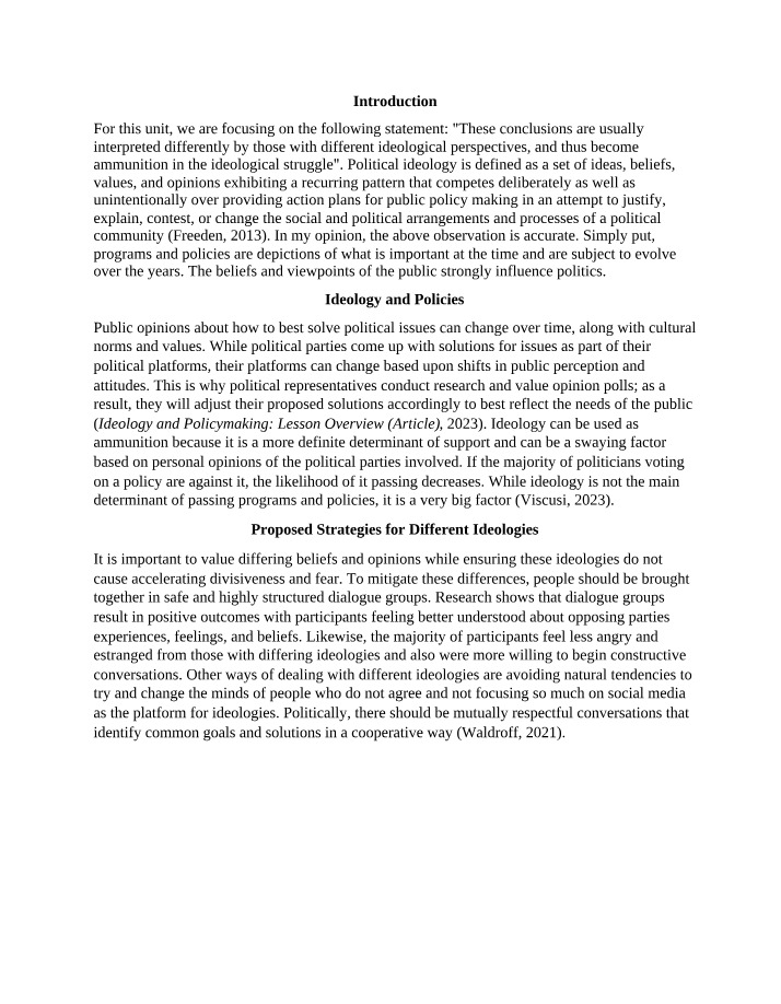 Impact of Ideological Perspectives on Policies