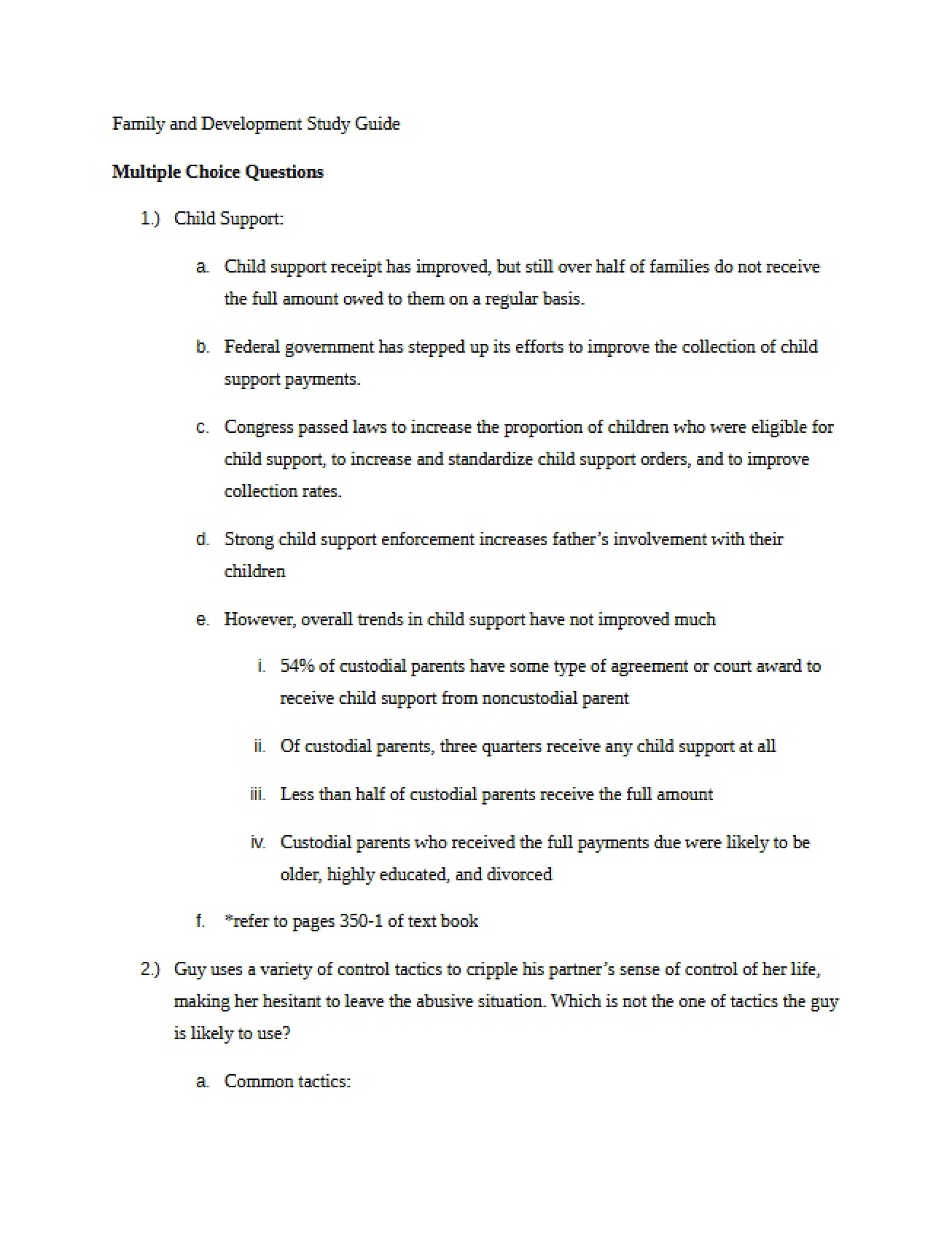 Study Guide for Development and Family Science