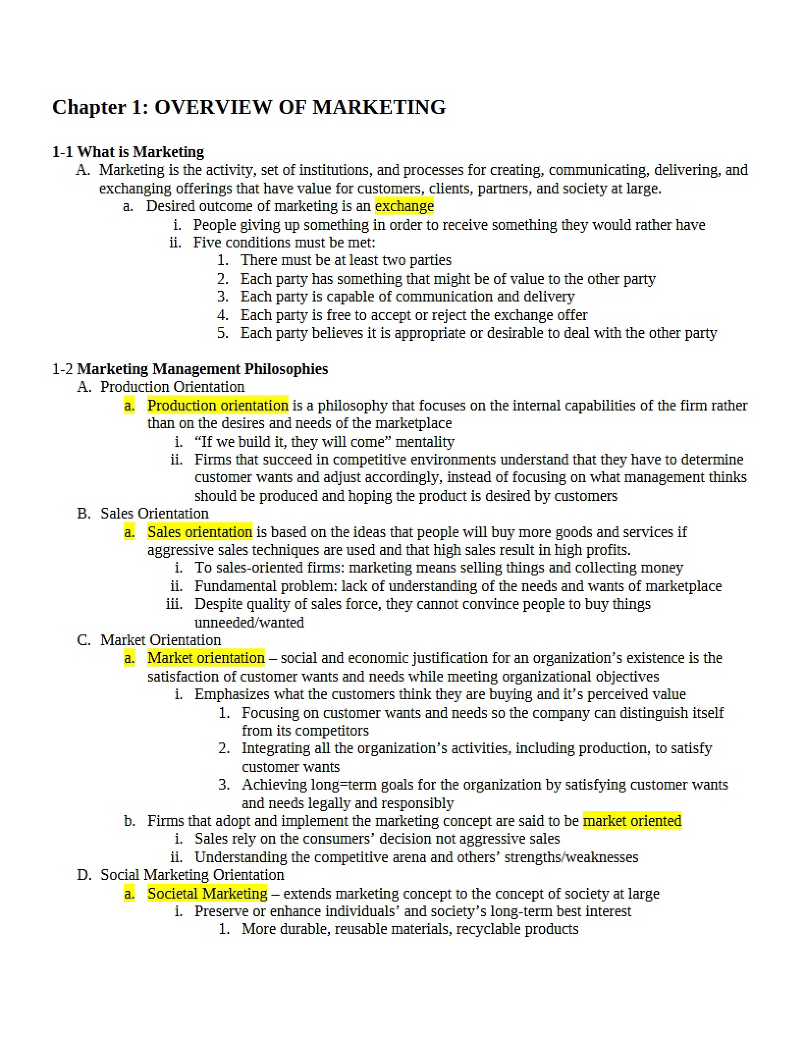 Marketing - Chapter 1 - BMGT 350