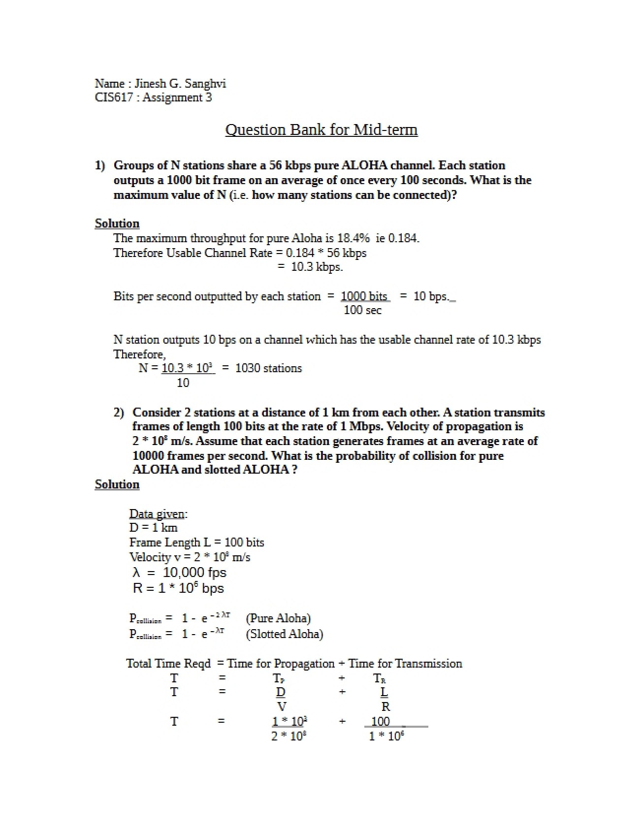 Question Bank for the Mid-term Exam