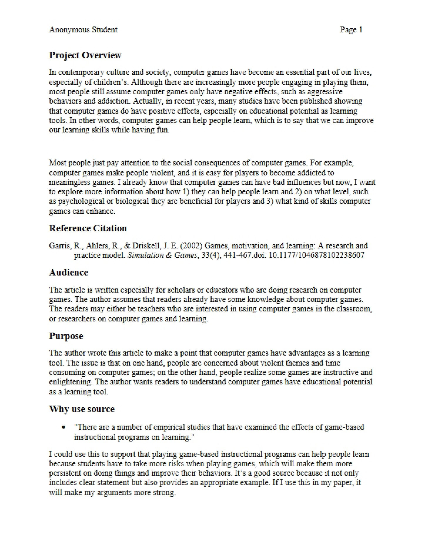 Annotated Bibliography Sample