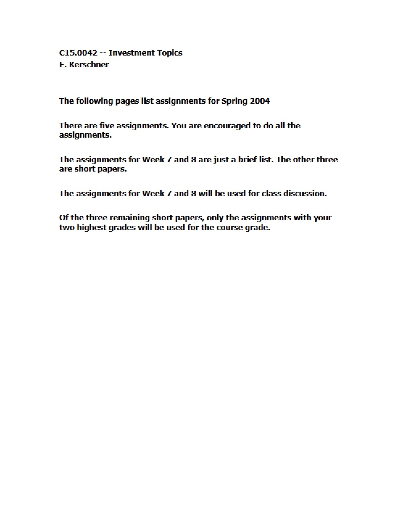 Topics on Investment