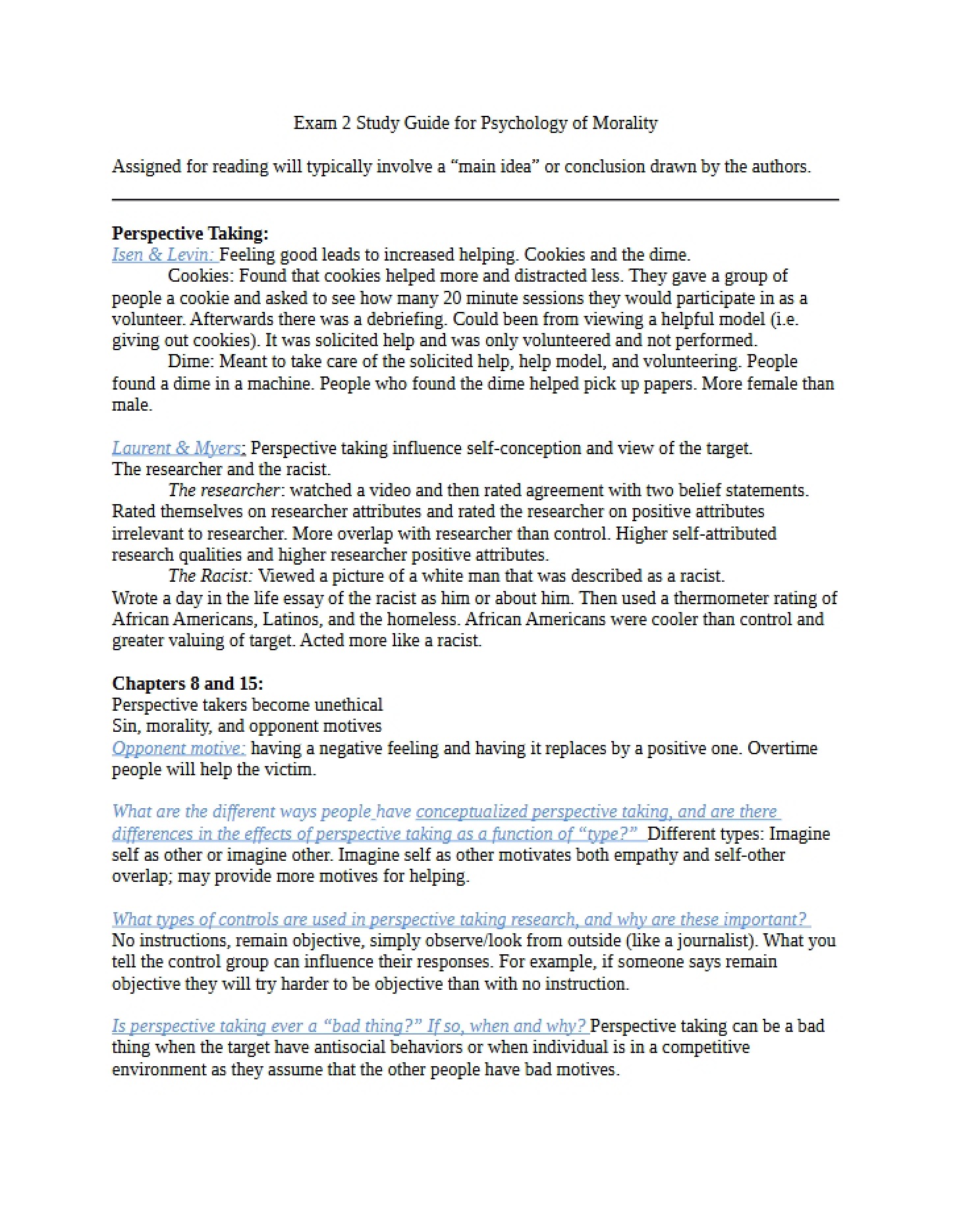 Psychology of Morality Exam 2 Guide