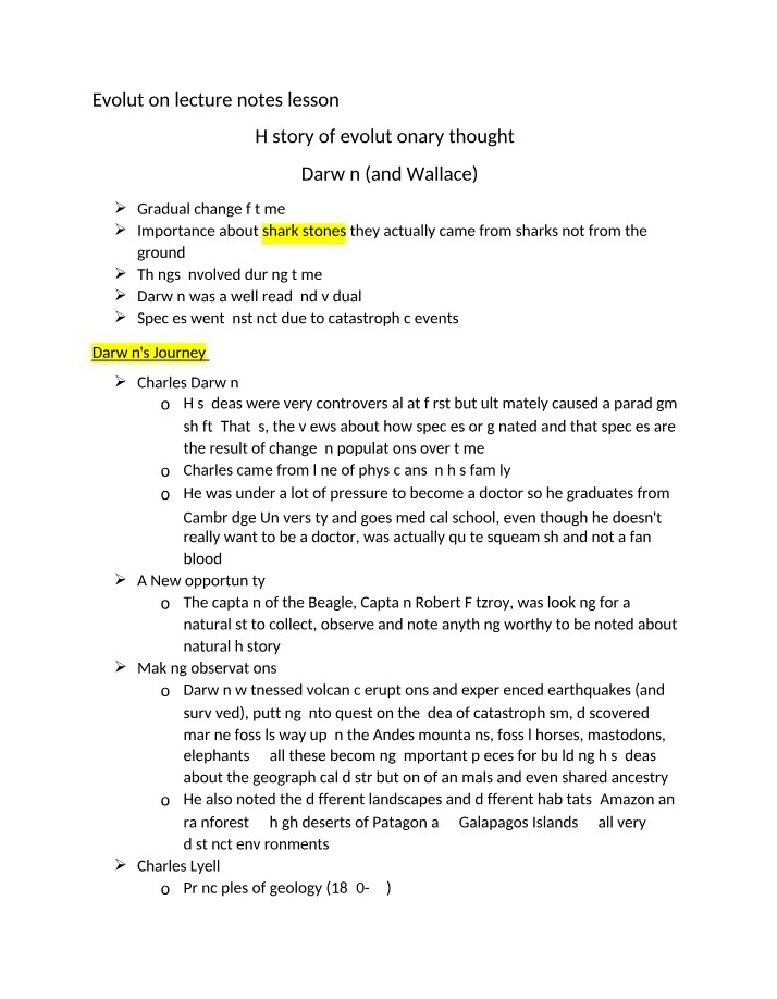 Evolution Lesson 2 - Lecture Notes