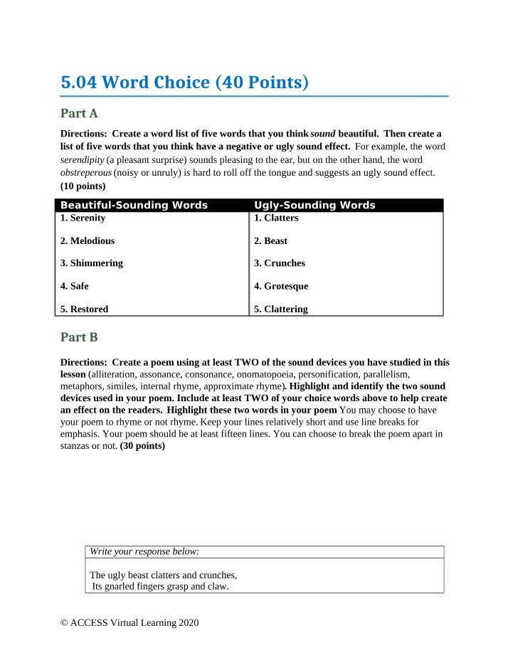 Word Choice - Beautiful and Ugly-Sounding