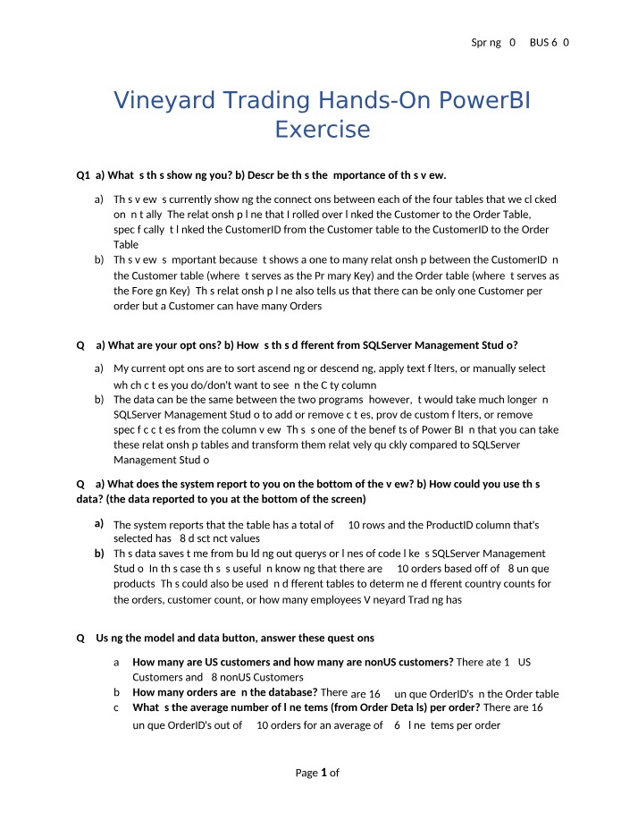 Vineyard Trading - PowerBI Hands-On Exercise