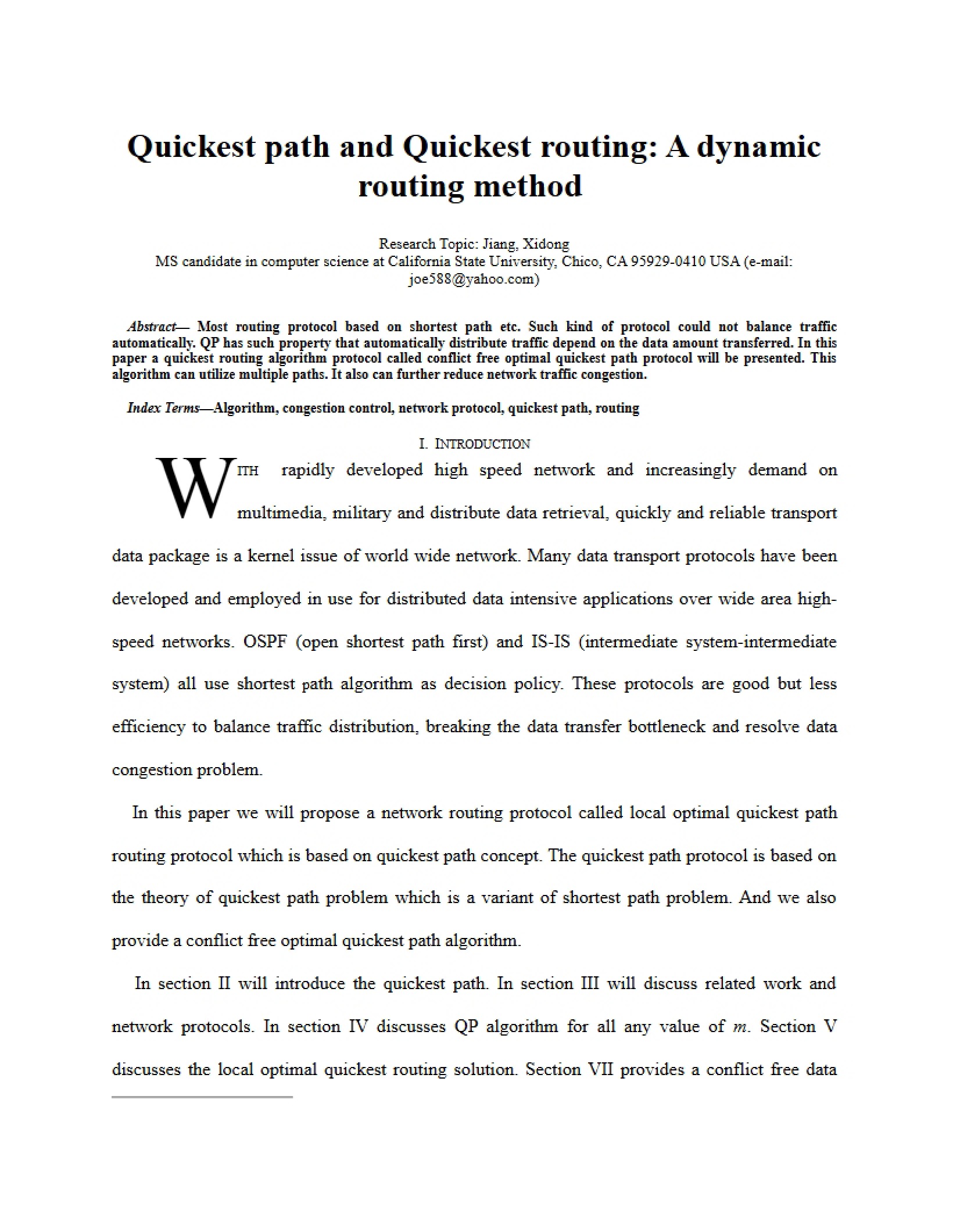 Dynamic Routing Quickest Path