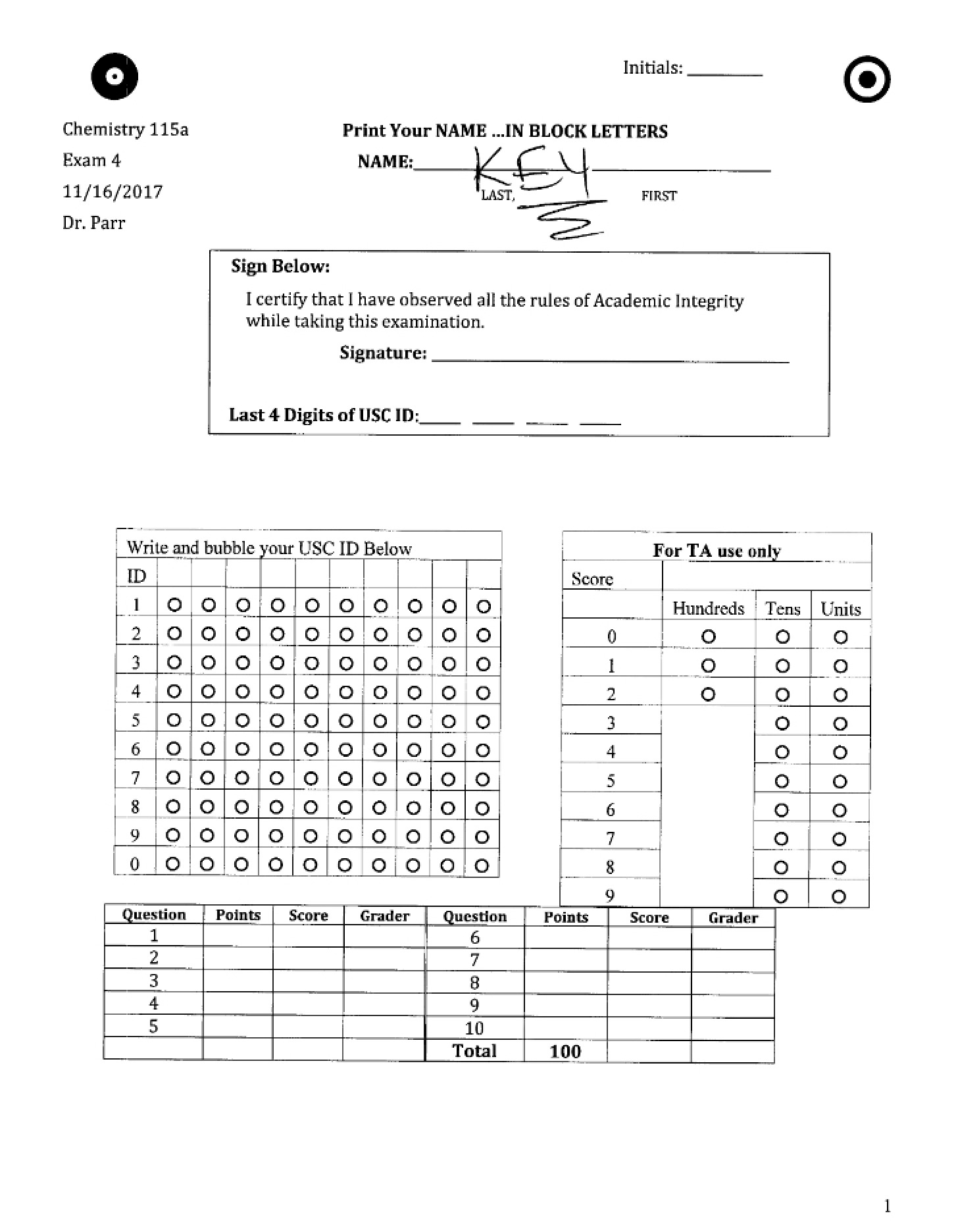 Solutions for Exam 4