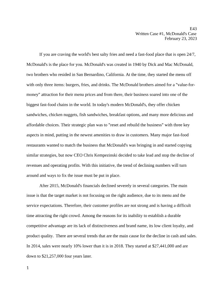 Written Case #1 - McDonald's