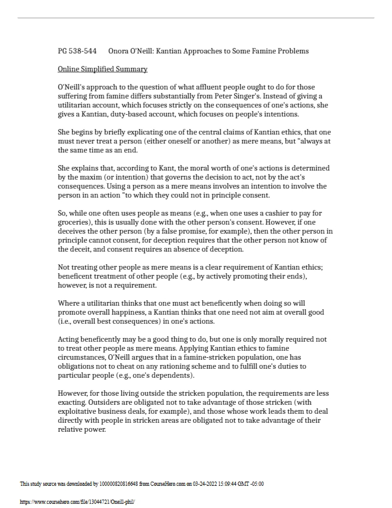 Famine Problems Kantian Approach