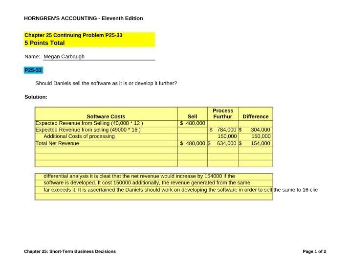 Continuing Problem P25-33 - Chapter 25