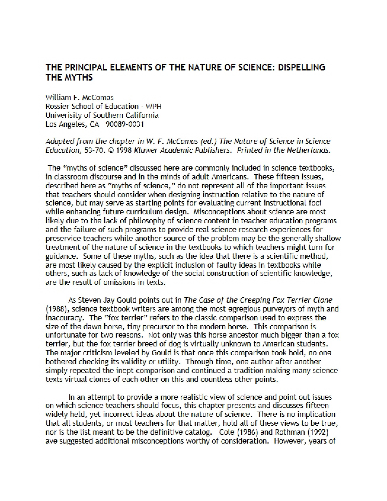 Nature of Science Principal Elements