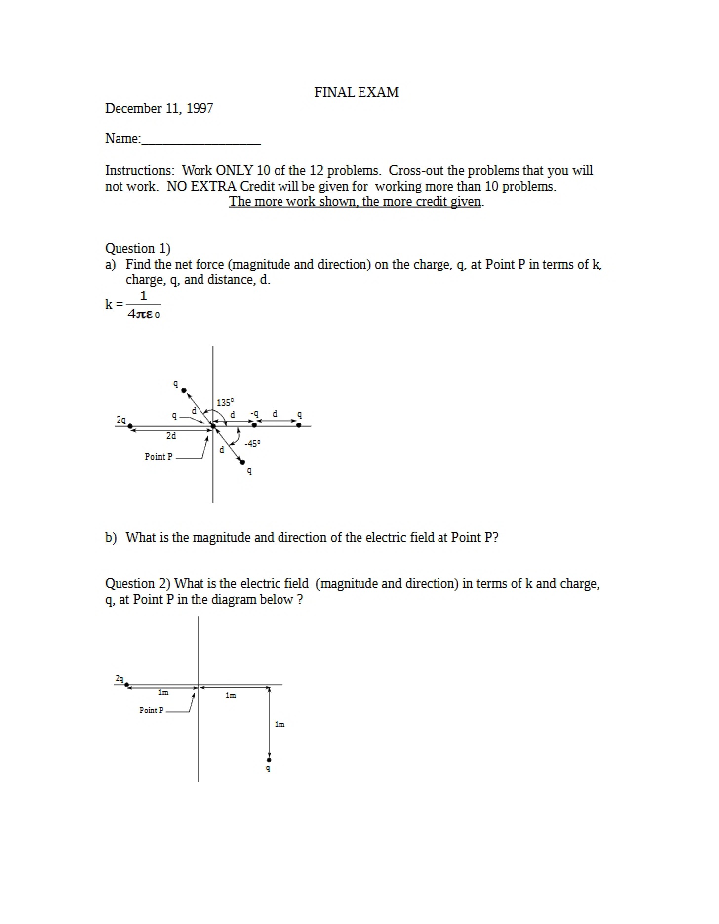 Physics 260 Final Examination