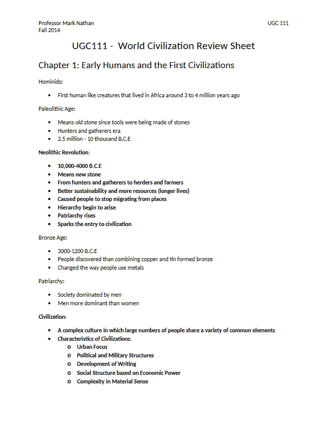 Early Humans and First Civilizations (Chapter 1)