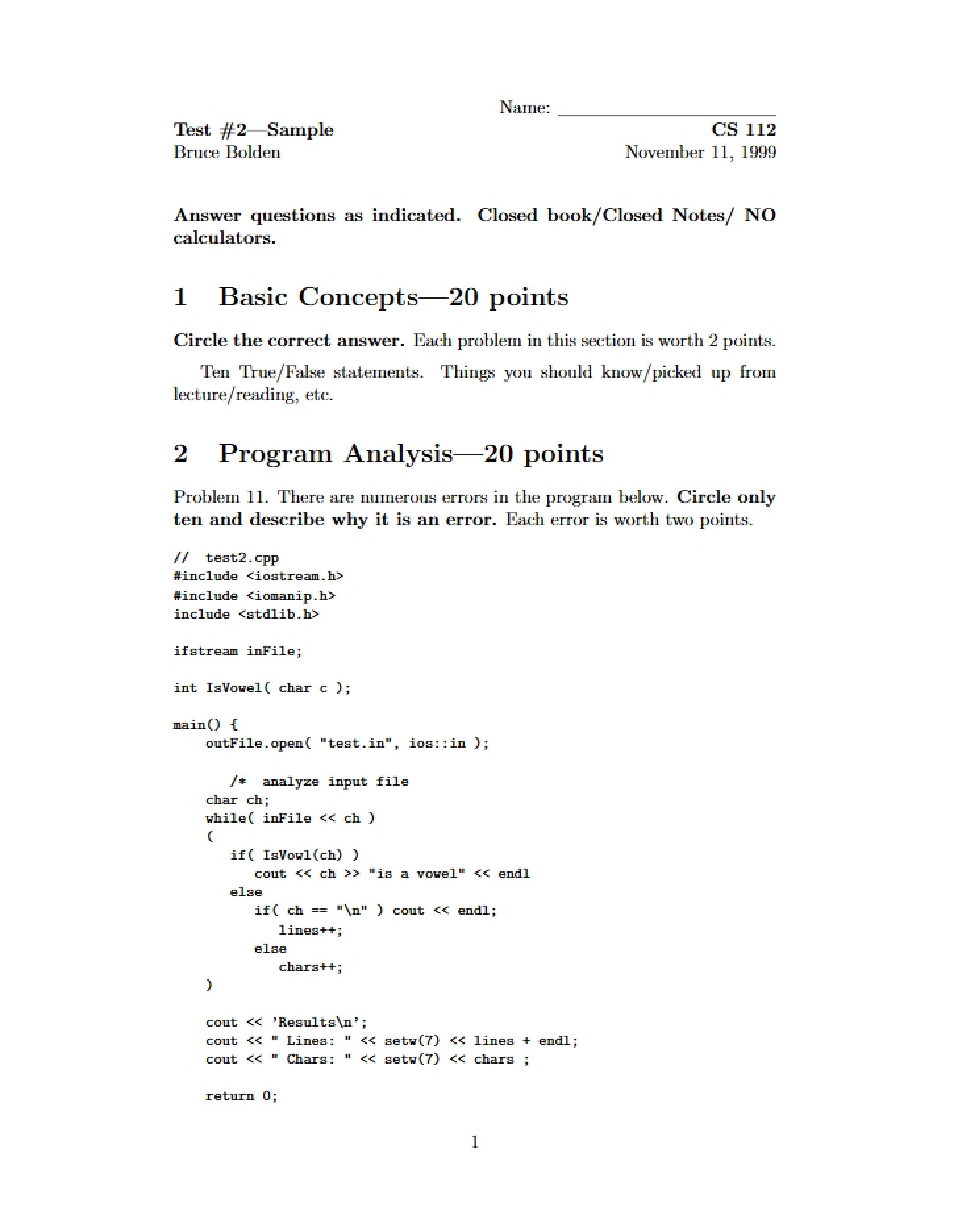 Example for Test Two