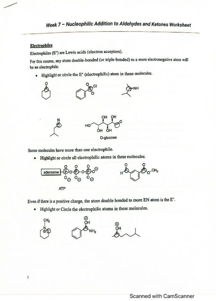 Worksheet on Nucleophilic Addition Reactions