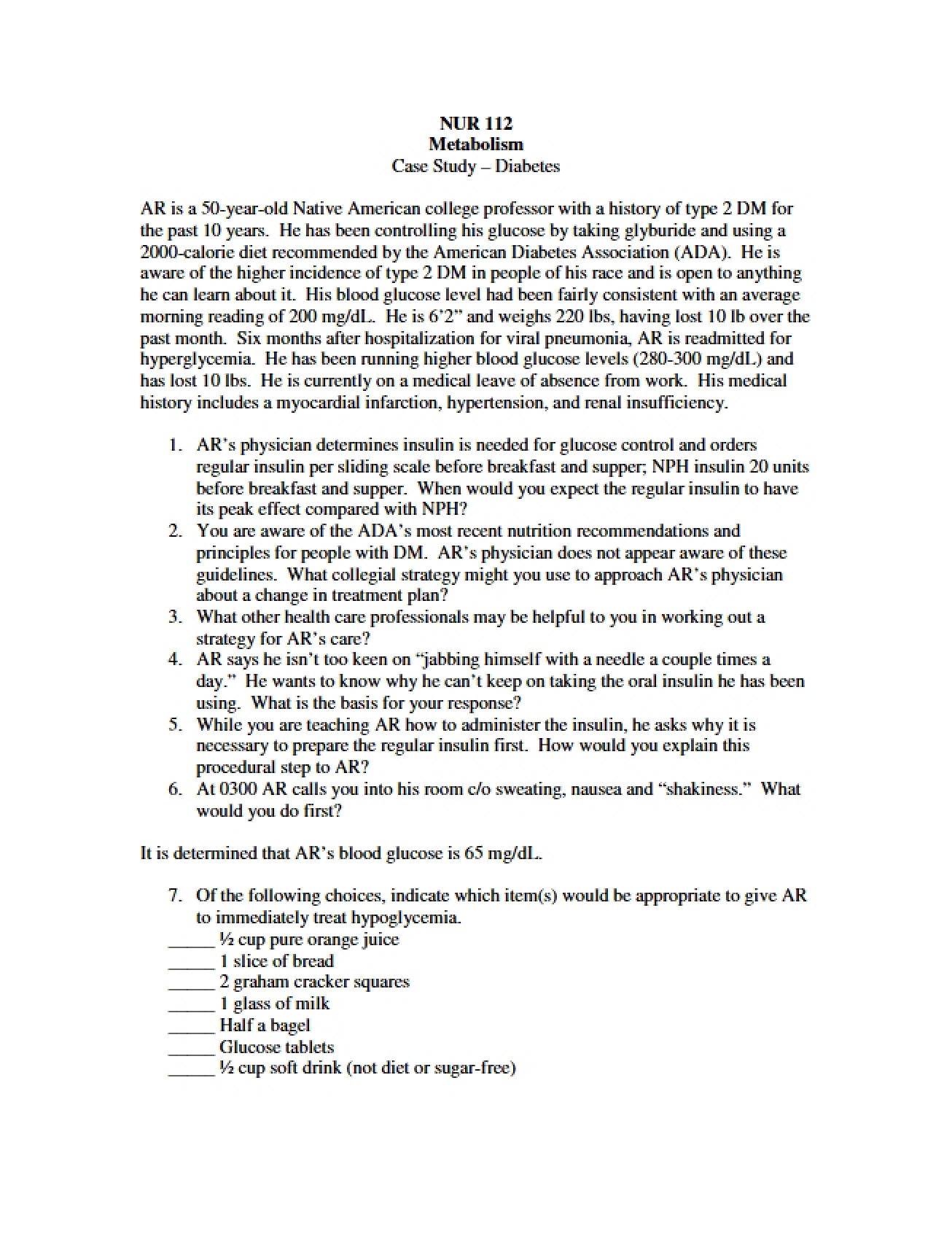 Case Study on Metabolism
