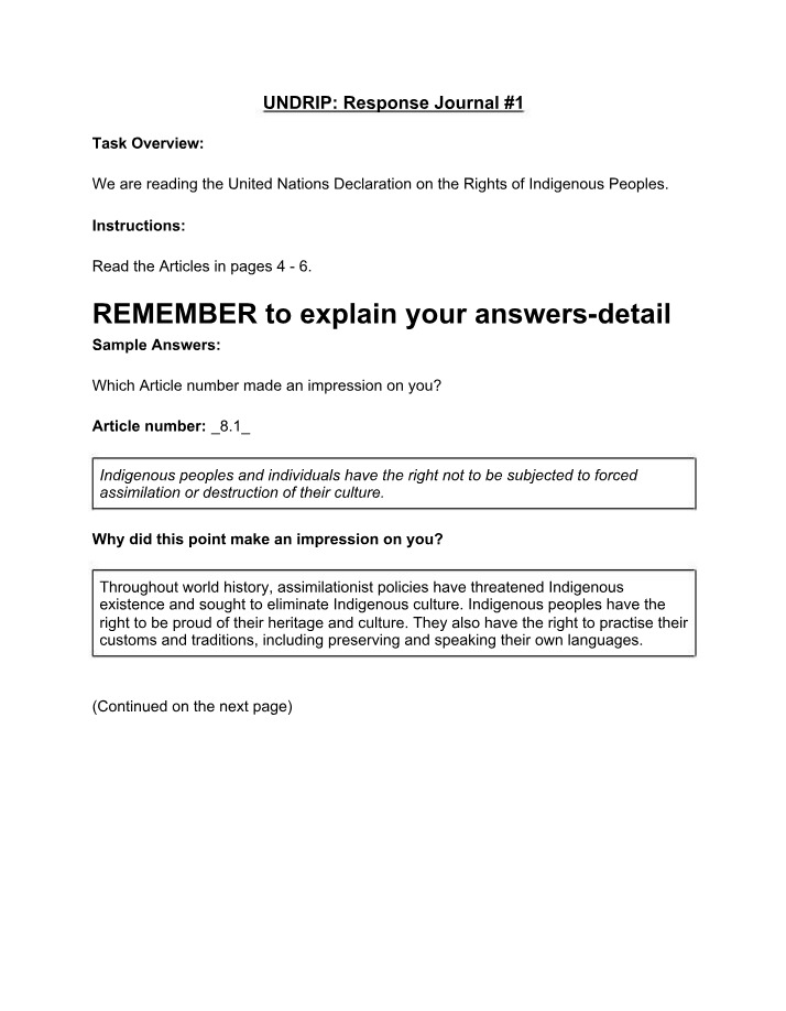 Response Journal 1 - UNDRIP