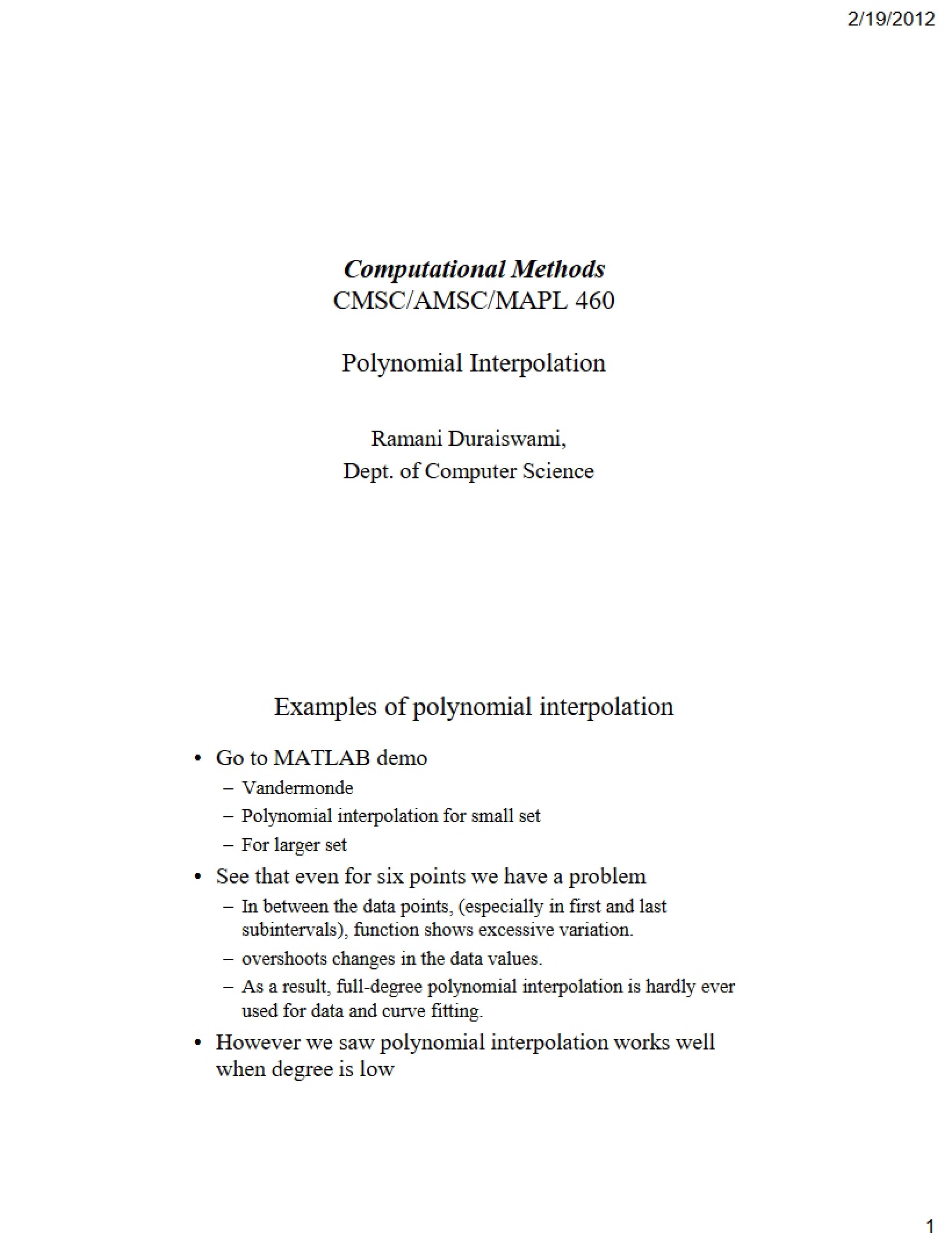 Polynomial Interpolation Methods