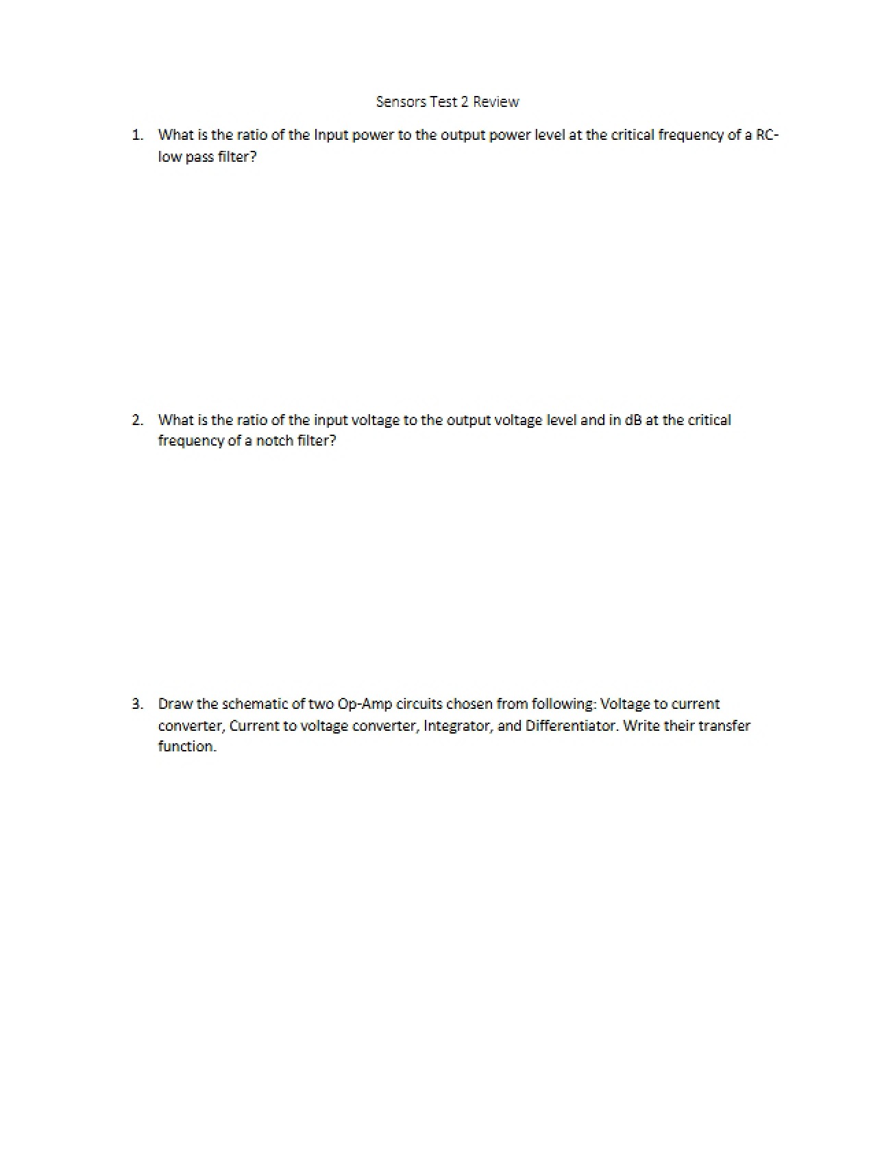 Test 2 Review (Sensors)