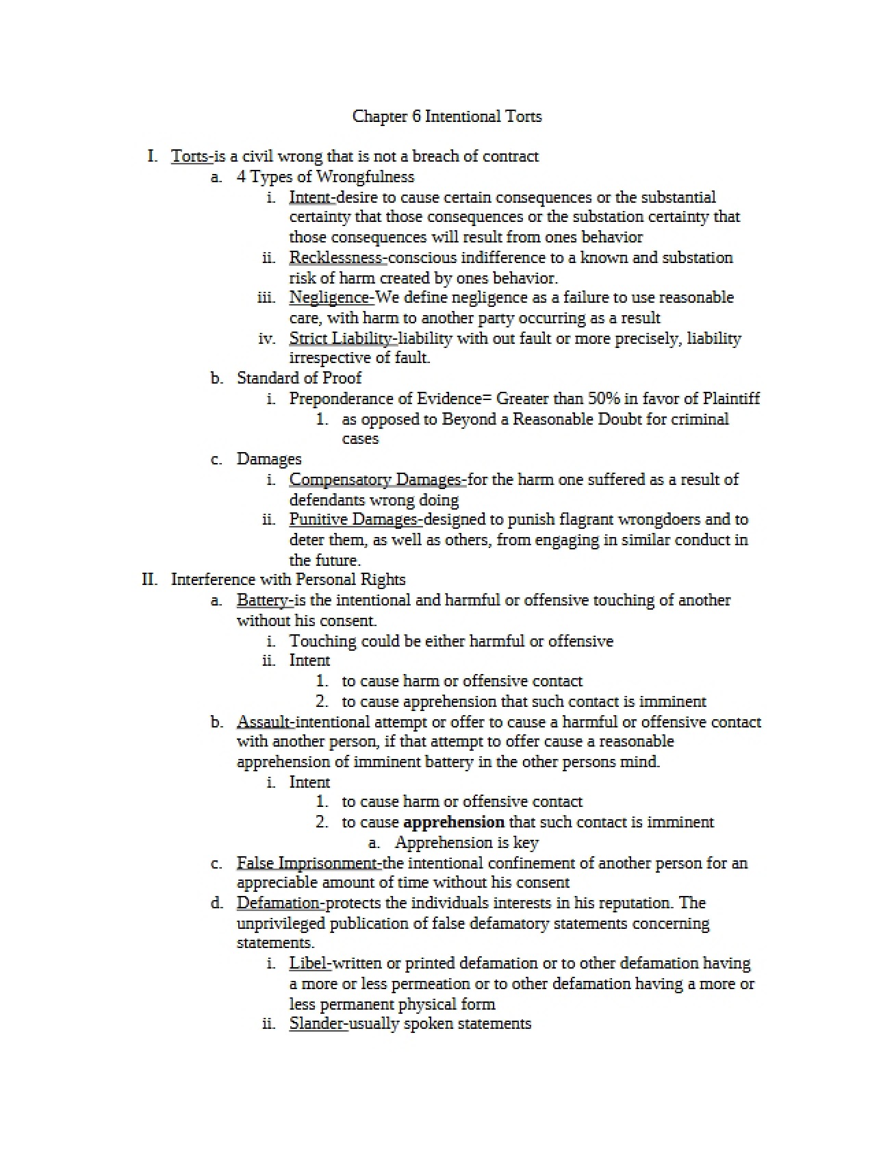Intentional Torts - Chapter 6