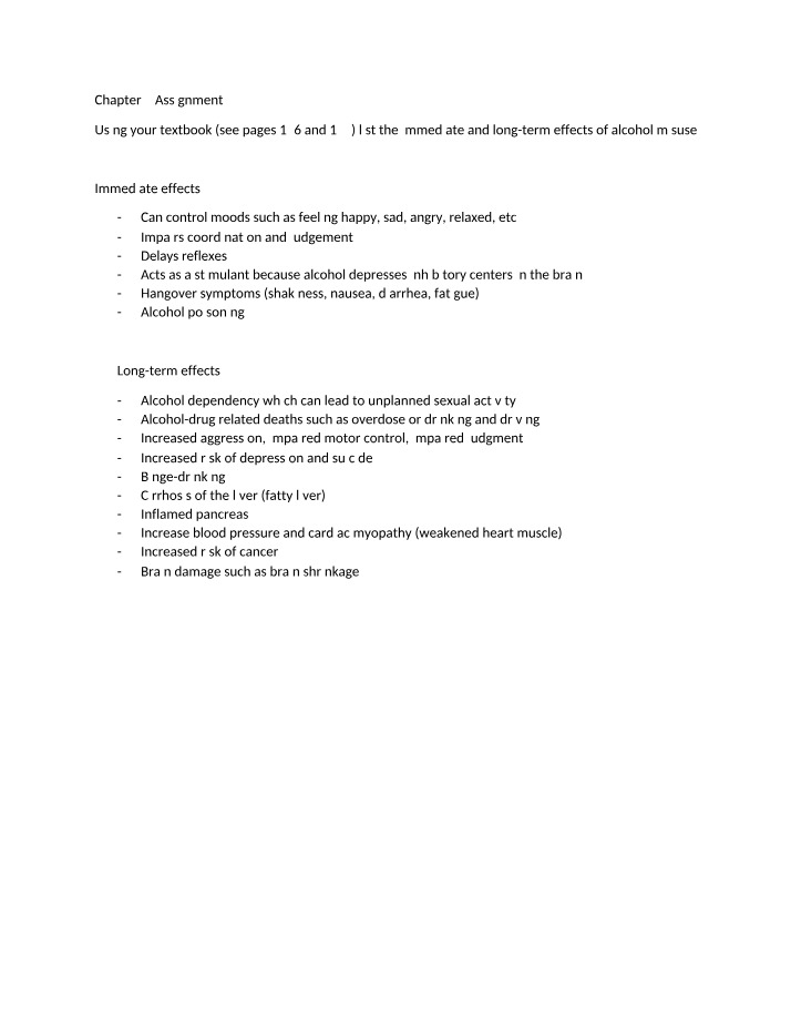 Alcohol Misuse Effects - Chapter 9 Assignment