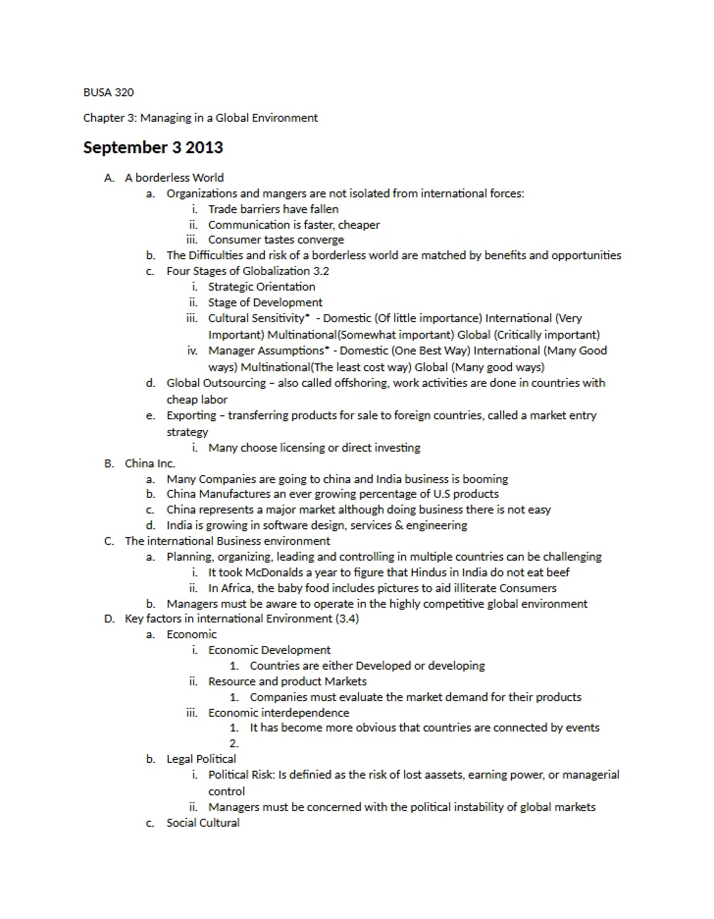 Lecture Notes Sept 3, 2013