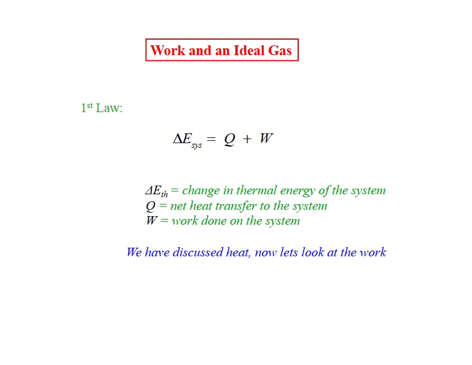 Ideal Gases and Work