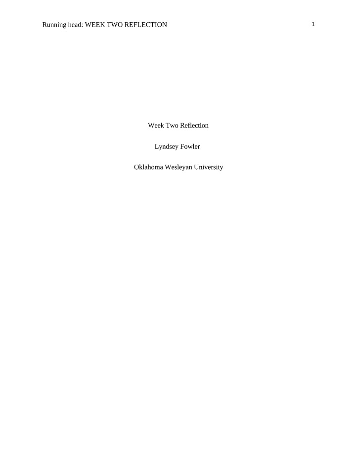 CNL501 - Week 2 Reflection (Fowler)