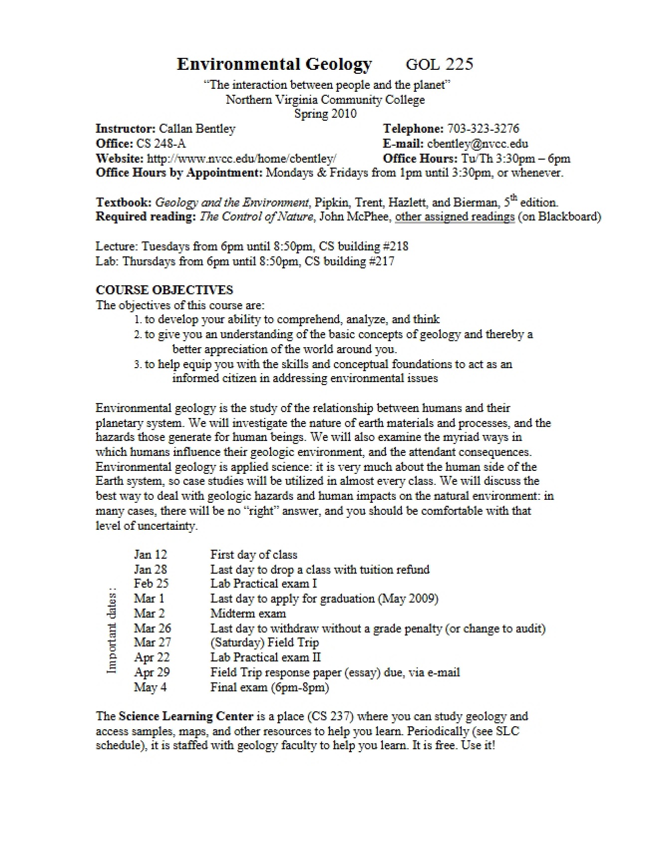 Environmental Geology Syllabus