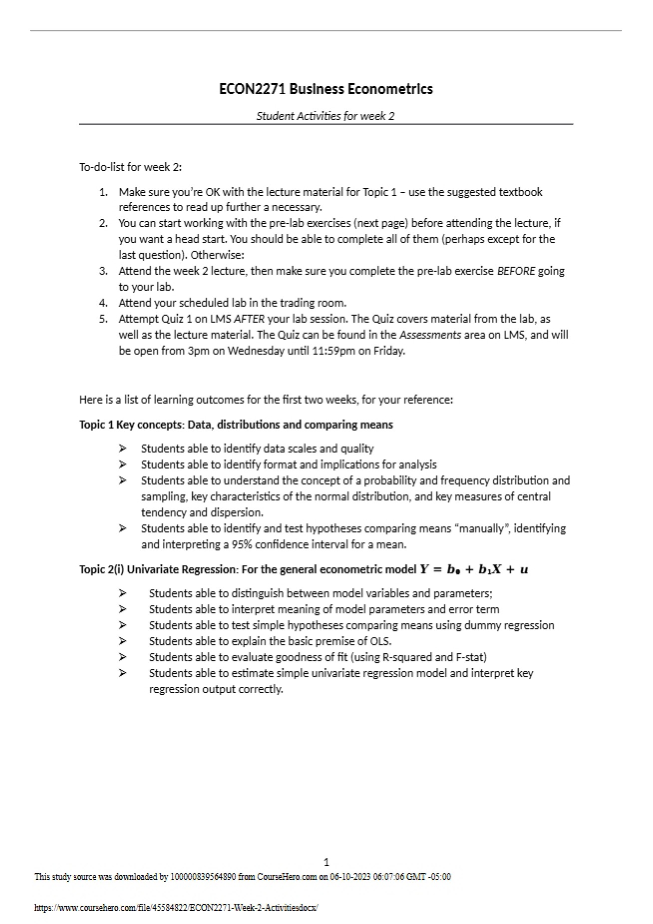 Business Econometrics Student Exercises