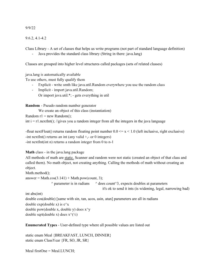 Java Class Library - Random Number Generation and Math