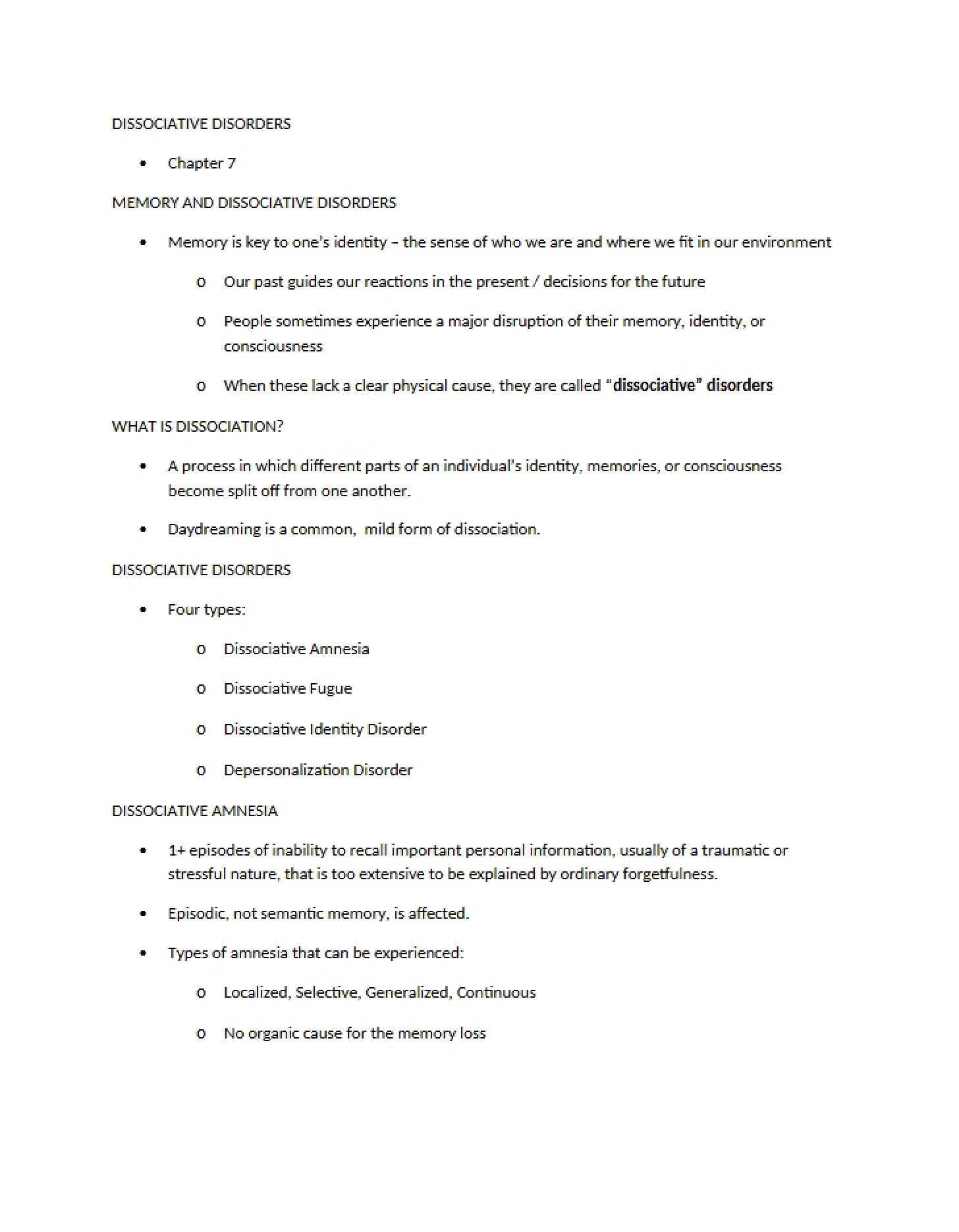 Disorders of Dissociation