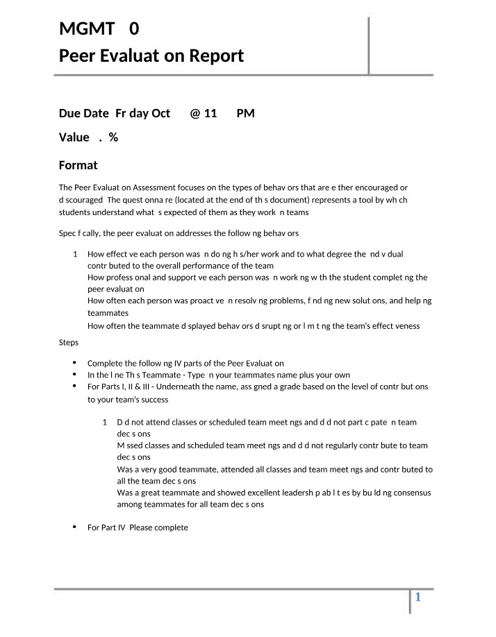 Peer Evaluation Report Draft