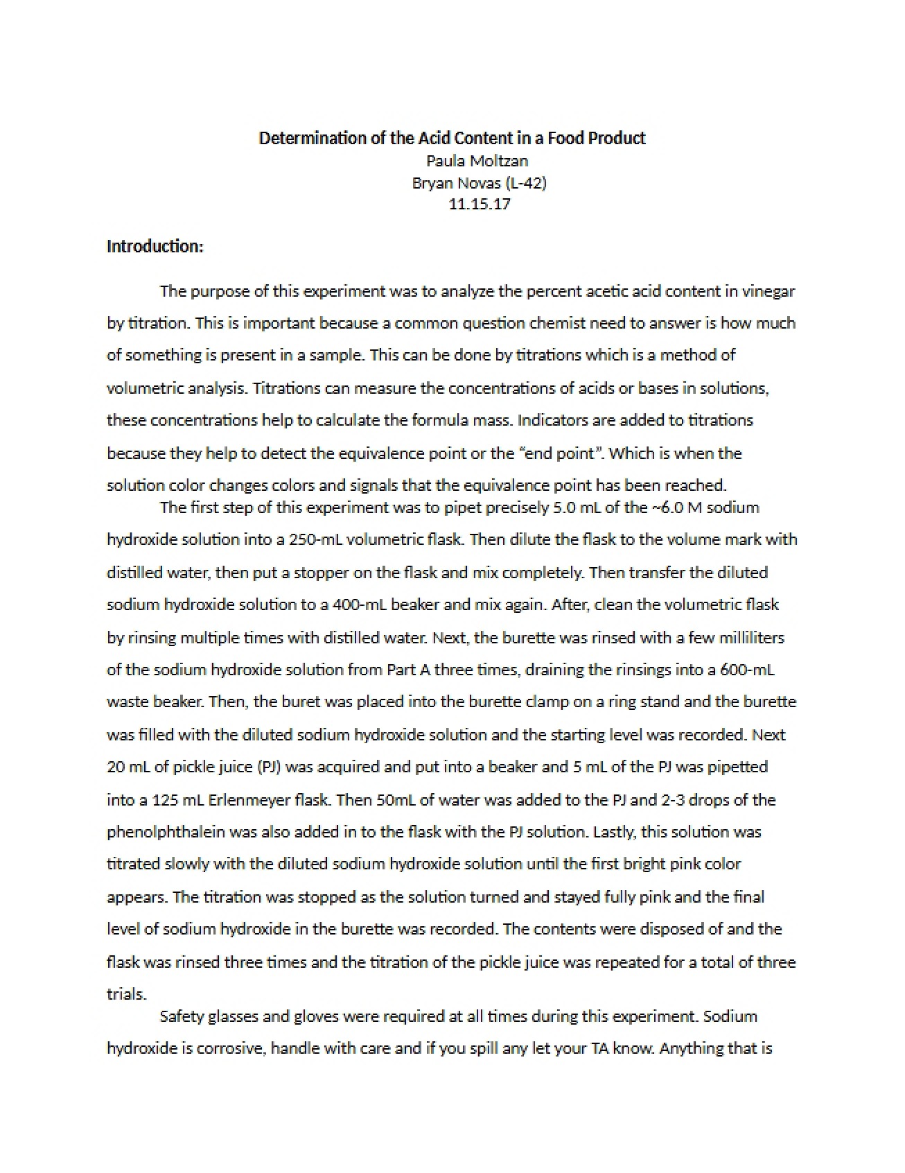 Determination of Acid Content in a Food Product