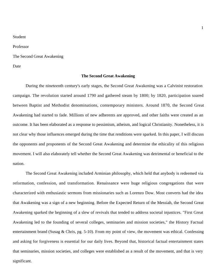 Impact of the Second Great Awakening on Society and Ethics