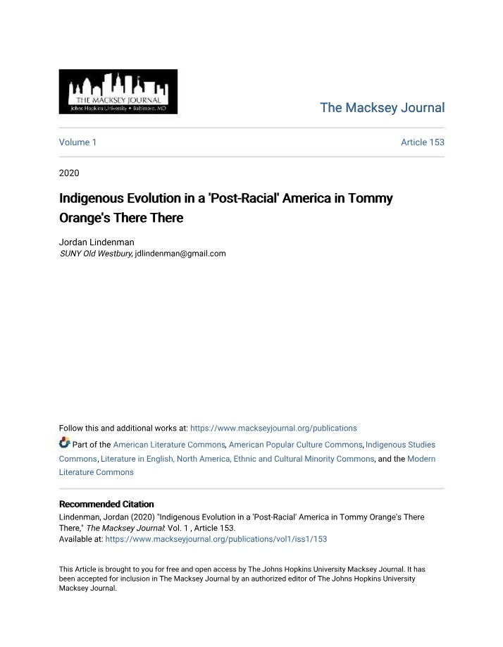 Tommy Orange's There There - Indigenous Evolution in a Post-Racial America