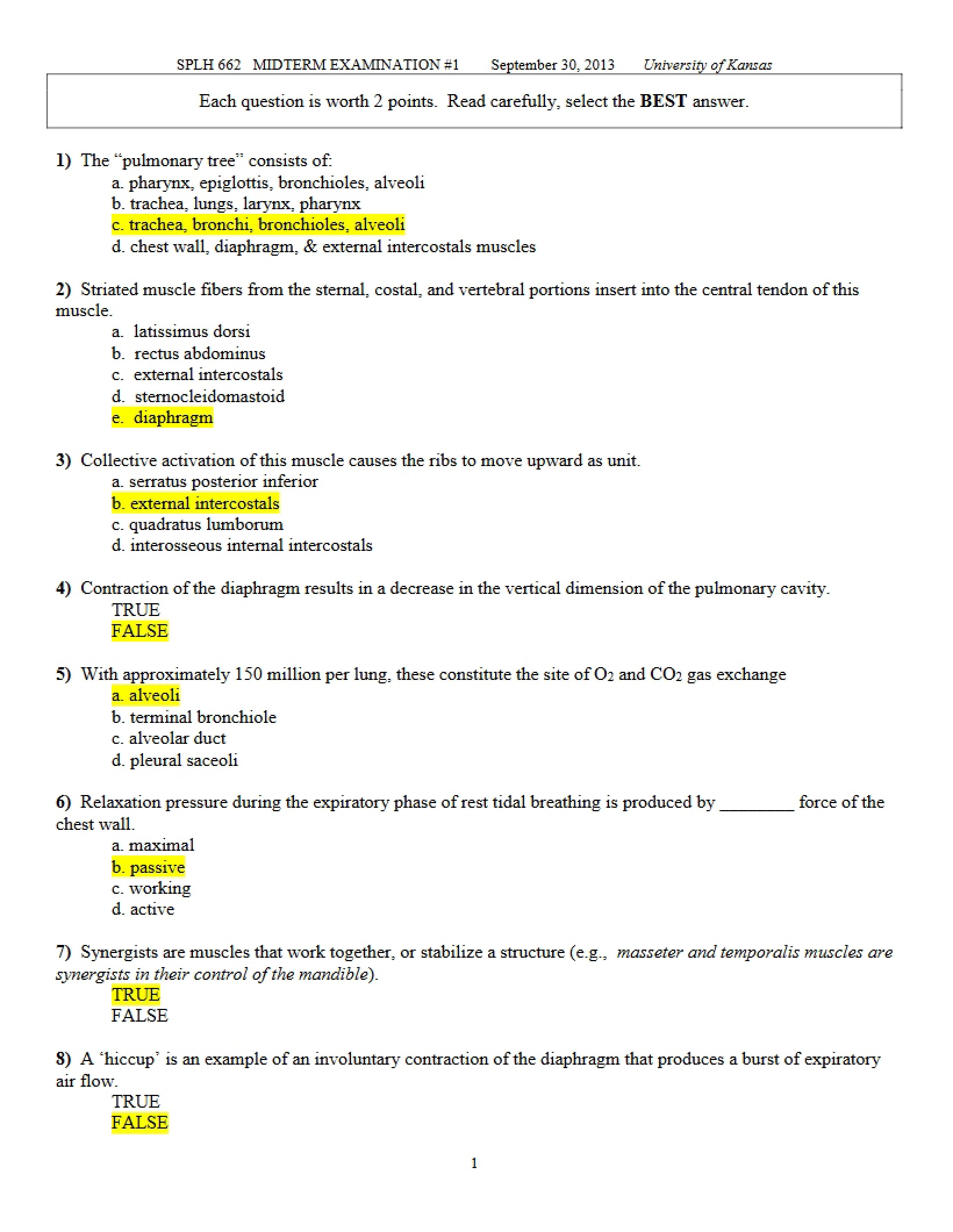 Examination One Midterm