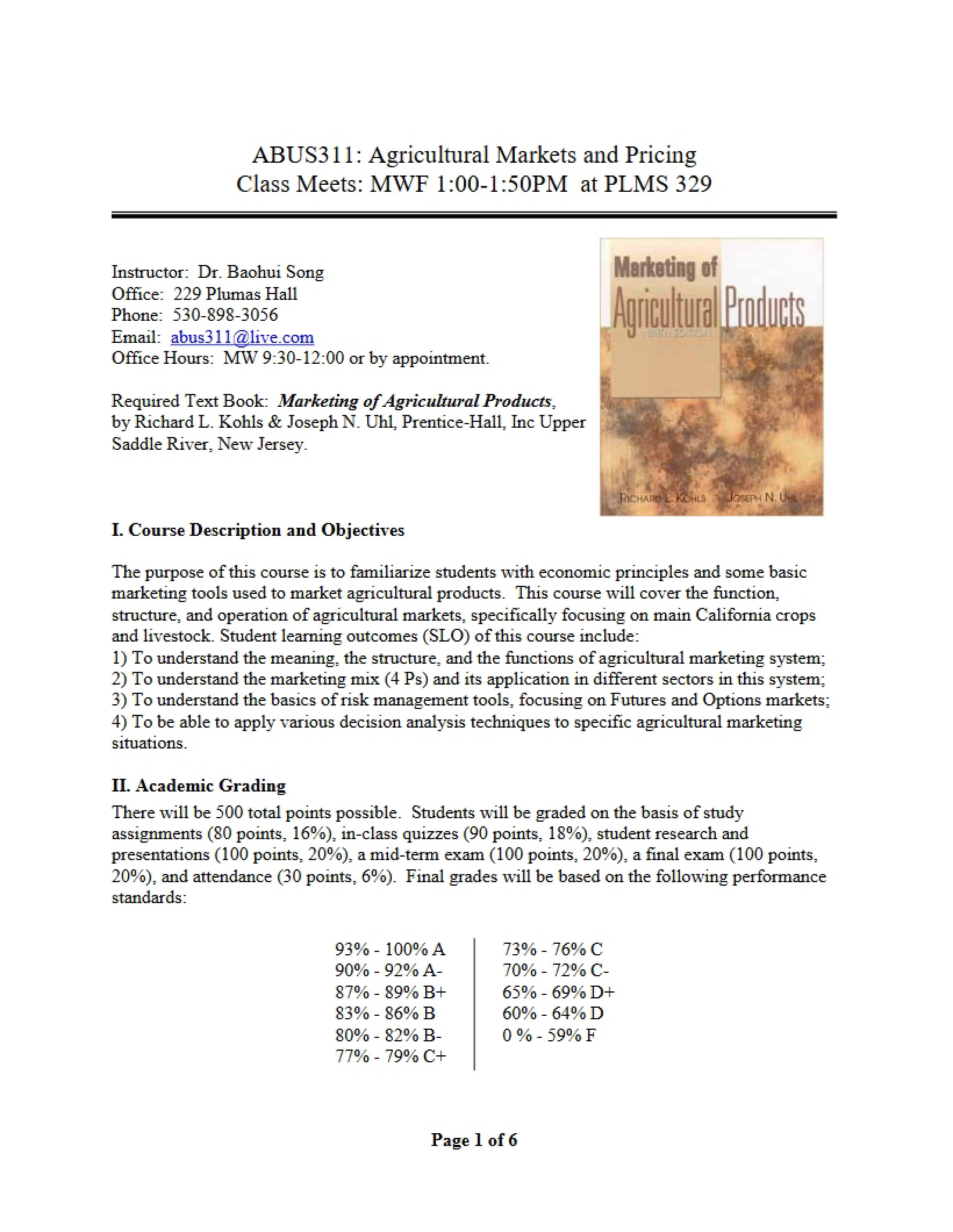Pricing and Markets in Ag Syllabus