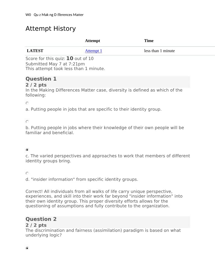 Making Differences Matter Quiz - W04