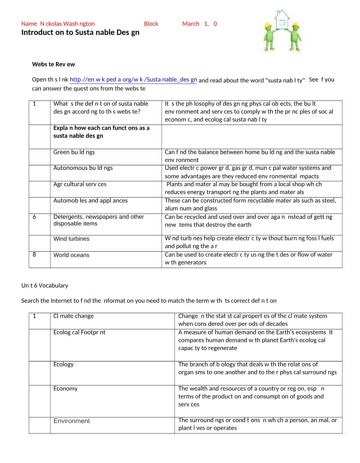 Sustainable Design - Website Review and Vocabulary